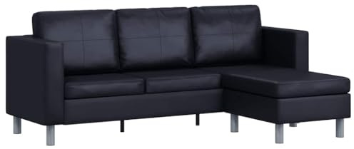 vidaXL Sofá Modular de 3 Plazas en Forma Cuero Artificial Negro Sillon Salón