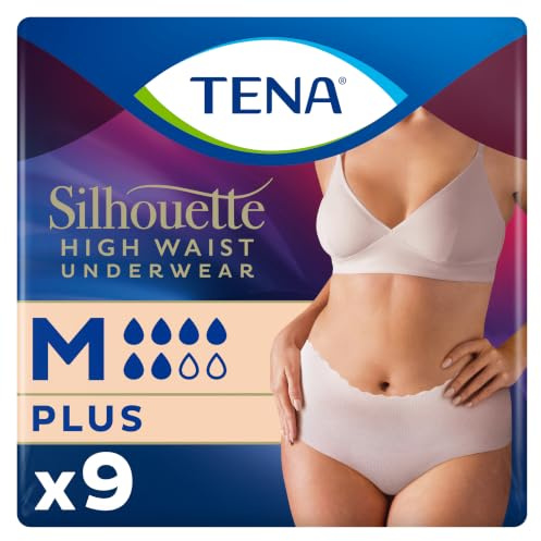 TENA Silhouette Plus High Waist Underwear, Cream, Medium (9 Count) | For Women, Elegant Discreet, Moderate to Heavy Leakage Protection, Stylish Design & Triple Protection