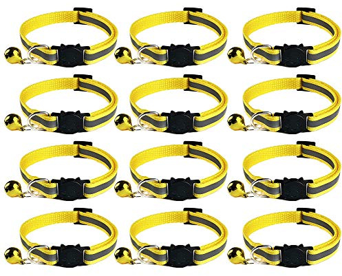 Tafeiya 12x Reflective Design Adjustable Cat Collars More Safety Quick Release Safety Buckle with Bell (Yellow)