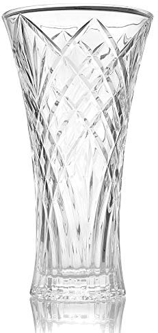 Crystal Glass Flower Vase – Short Decorative Mantelpiece or Table Centrepiece | Thick Cut Glass Design for Fresh or Artificial Flowers | M&W