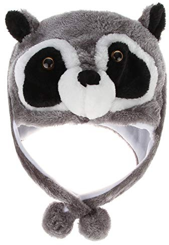 llio Hiver floue en Peluche Raton Laveur Animal Chapeau Pompon Chaud Cosplay oreillette Bonnet Bonnet