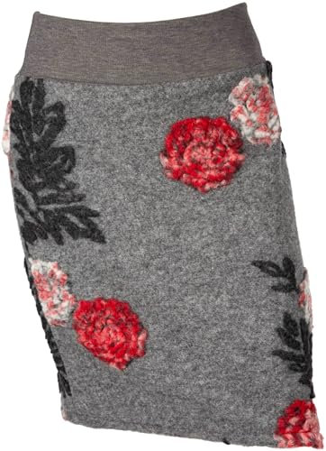 Woll-Rock Damen Kurz Stretch-Bund Winter Viele Farben 40 42 grau/Blumen