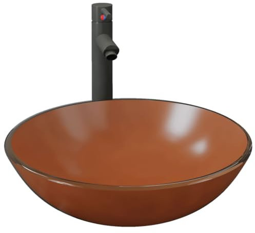 Lavabo de bain avec robinet et drain à poussoir Verre trempé