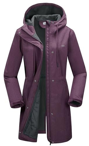 33.000ft Veste softshell légère avec capuche imperméable pour femme,Veste fonctionnelle doublée polaire coupe-vent respirante, Violet mélangé., L