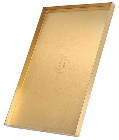 Nimomo Edelstahl Gold Deko Tablett, Rechteckig Golden Serviertablett Dekoteller Servierplatte 30 x 20cm, Badezimmer Tablett Aufbewahrungstablett für Kosmetik, Schmuck, Kerzen, Dessert