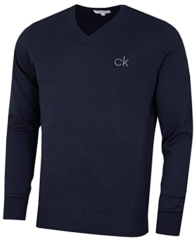 Calvin Klein Maglione Golf Uomo Durevole e Scollo a V - Marina - XL