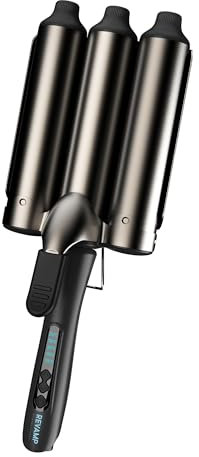 Revamp Progloss Boho Beach Hair Waver Jumbo - 38mm 3 Barrel Waver for Smooth, Large Beach Curly Hair - Variable Heat Options & Auto Shut Off
