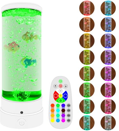 YATOSEEN Lampada Lava per Pesci Finti Acquario a Bolle LED, Lampada d'Ambiente per Acquario con Telecomando, Lampa a Bolle con 16 Luci che Cambiano Colore, Regali per Bambini o Audlts (Bianco)