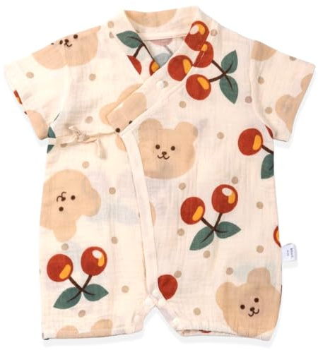 Japanese Kimono Baby Thobe Cotton Infant Linen Romper 12 Months Cherry