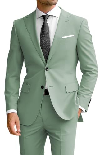 Wangyue Mens Sage Green Slim Fit Classic Design Two-Piece Suit for Men, Wedding, Business, Formal Events, Adult Men, Gifting