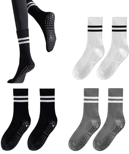 EUPSIIU 3 Pares Calcetines de Yoga Pilates Calcetines Antideslizantes, Calcetines Antideslizantes de Deporte, Socks Deportivos para Ejercicio Interior, para Pilates Yoga Fitness Gimnasia