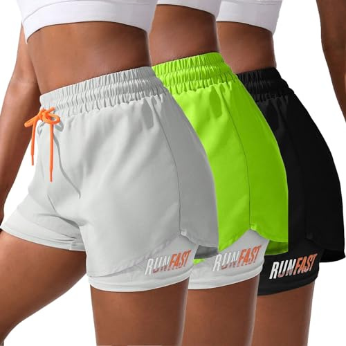 YOAKUKA Short d'entraînement 2 en 1 pour femme, gym, yoga, course à pied, moto, tennis, vêtements d'été, Taille M