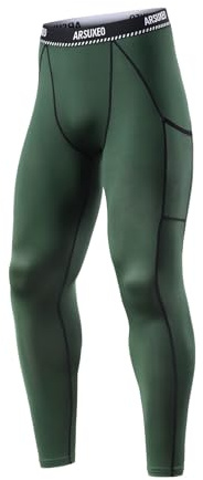 ARSUXEO Mens Running Leggings Compression Tights Gym Pants Base Layer Sport Legging K5 Army Green L