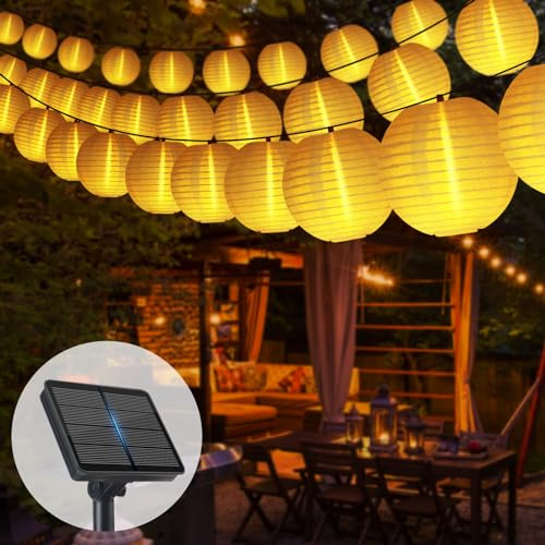 Solar Lichterkette Aussen Lampions, 11M 30 LED Laternen 1050Mah Solarpanel