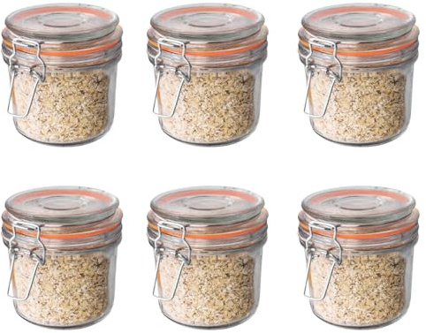 Chef-hub Glass Clip Storage Jar Set, 350ml Capacity, 6 Pack, Perfect for Jams, Preserves, Herbs & Spices