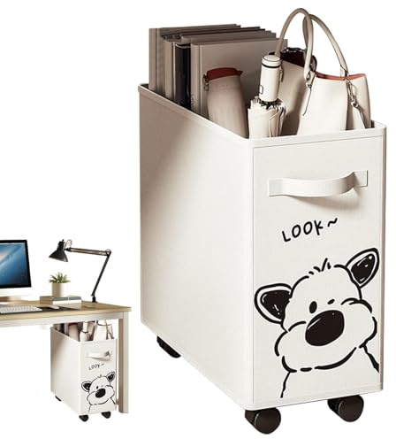 Cesta de lavandería con ruedas, organizador de almacenamiento debajo del escritorio, cesta de almacenamiento plegable debajo del escritorio - Caja de almacenamiento estrecha de tela Oxford con asa