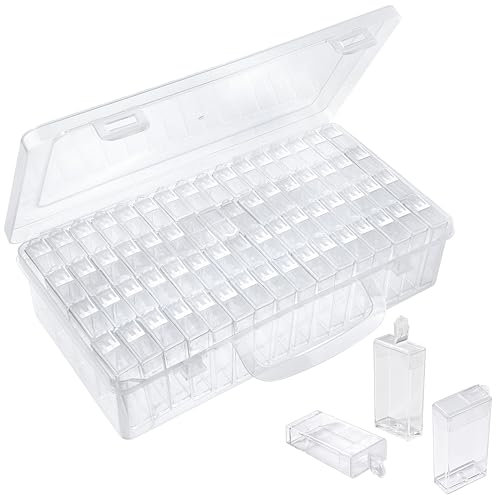 Jeesblsy Diamant Malerei Aufbewahrungsbox, Transparent kunststoff Perlen Aufbewahrungs, Kiperline Diamond Painting Zubehör Boxen 64 Raster für DIY Basteln Schmuck Strass