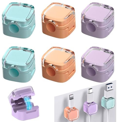 Bailtouk 6 Stück Magnetic Cable Clips mit Klebestreifen, Ladekabel Magnetische Kabel Organizer Lagerung Halter, Kabelhalter Selbstklebend Kabel Organizer Selbstklebend für Schreibtisch (Mehrfarbig)