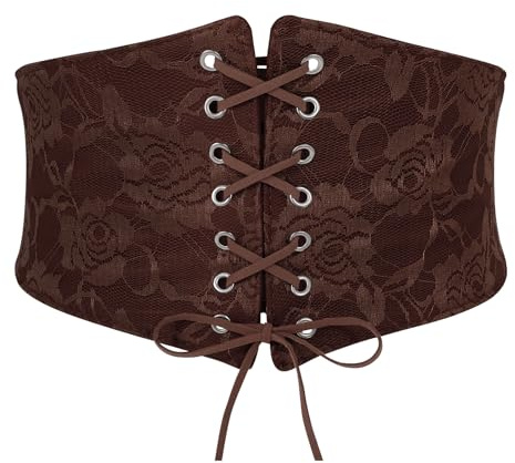 JASGOOD Womenâs Wide Elastic Corset Belt Renaissance Pirate Corset Belt Lace-up Tied Waspie Waist Belt for Dress