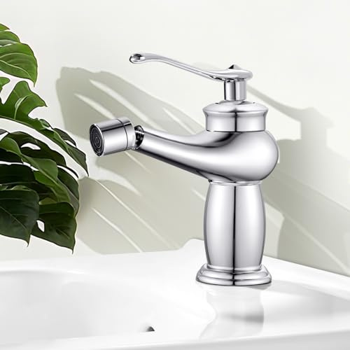 Rehomthy Rubinetto Bidet Cromato, Rubinetto Bagno Lavabo Monocomando, Miscelatore Bidet con Beccuccio Girevole, Connessione Standard G3/8