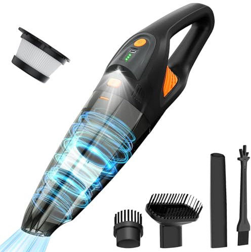 GHUSTAR 25000PA Handheld Vacuum Cordless Portable with LED Light, High Power Suction, Lightweight Rechargeable Hand Vacuum for Car Home Office, Pet Hair
