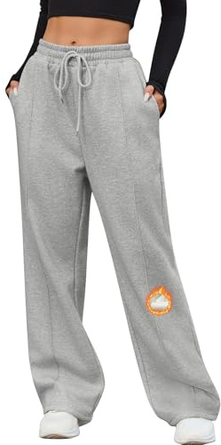 CMTOP Pantalon Jogging Femme Hiver Pantalon Jambes Larges Chaud Polaire en Coton Pantalons de Sport Taille Elastique avec Poches et Cordon de Serrage Décontracté Longue Pants