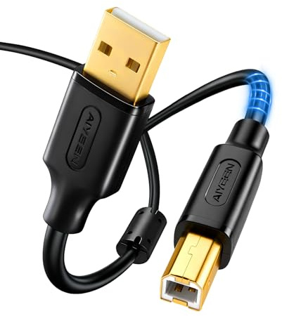 AIYEEN USB 2.0 Printer Cable 1M (3.3ft), Gold-Plated High Speed USB A to B Cord with Ferrite Core, Durable PVC, Supports 480Mbps & 2A for Printers, Scanners, Hard Drives