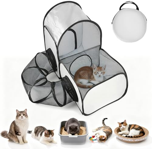 Cat Playpen with Surround Tunnel, Foldable Cats Enclosure, Cat and Dog Play Pens for Outdoor Indoor, Pet House for Kittens Puppy Dog, Pet Playpen Tunnel Box with Carry Bag, Portable & Lightweight