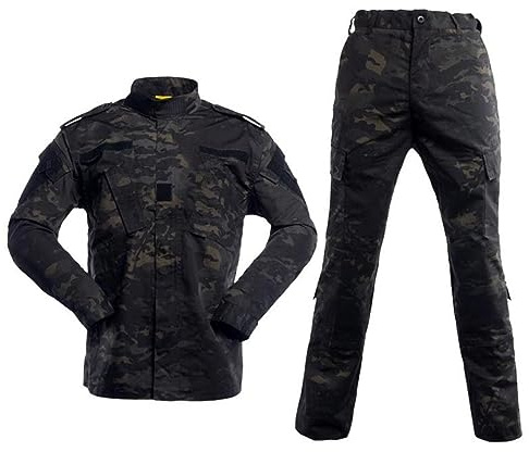 MyHaing Kamouflagedräkt BDU militäruniform jakt krigsspel paintball rock + byxor svart CP kamouflage, Svart CP Camo, XL