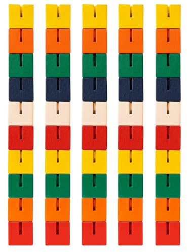 eMKay® Pack of 5 Wooden Twist and Lock Blocks | Fidget Toy for Kids & Adults | Sensory Stress Relief & Fine Motor Skill Development | Classic Retro Cube Puzzle Toy | Bright Coloured Wooden Cubes