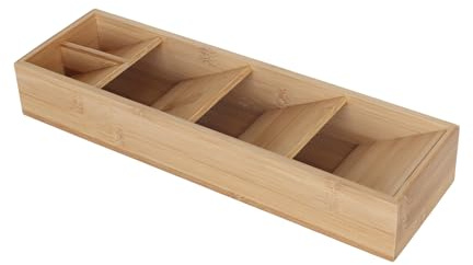 Relaxdays Organizer per Posate in bambù, 5 Scomparti salvaspazio, Inserto per cassetto, 6x40x12 cm Naturale