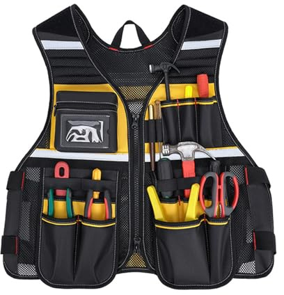 Chaleco De Trabajo Para Hombre | Cinturón Organizador De Herramientas Con Múltiples Bolsillos De Seguridad | Chaleco Portaherramientas | Para Papá Carpintero Electricista Mecánico Construcción Limpiez