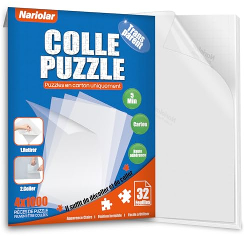 Nariolar Transparent Colle Puzzle pour 4000 Pièces de Puzzle,32 Feuilles de Conservation Facile en Quelques Minutes