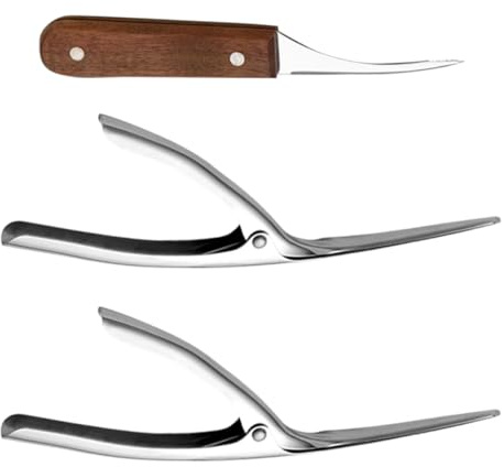 VICASKY Set 3 Pezzi Utensili per Gamberi in Acciaio Inox Manico in Legno, Sbucciatori e Pulitori per Gusci e Linea Gamberetti, Strumenti da Cucina per Ristorante e Campeggio