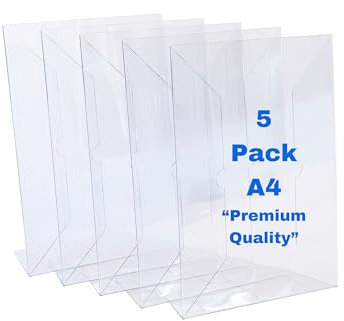 PVC-Schilderhalter, 5 Stück, A4 abgewinkelt, sehr robust, flexibel, Menühalter, Tisch-Schildhalter, Nachrichtenhalter, Fotohalter, 100% recycelbar