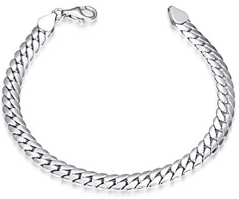 MATERIA Panzerketten Armband Männer - 925 Sterling Silber Herrenschmuck 8mm breit flach rhodiniert SA-125-20 cm