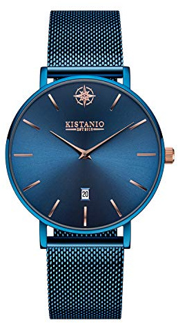 Kistanio Moyen Damenuhr mit Milanaiseband Datum Edelstahl Blau Blau Saphirglas BL-BLS-M