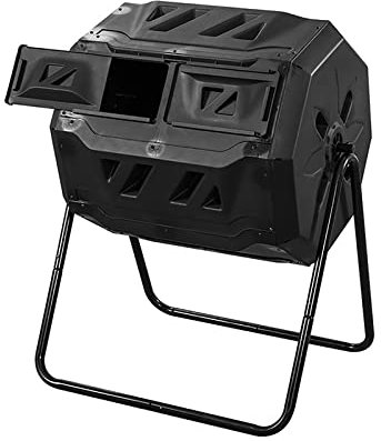 JinKeHong Contenedor de compostaje para Exteriores Tipo Tambor, compostador Tipo Tambor de Doble cámara de 360° con Puerta corrediza de Seguridad y Sistema de ventilación para Plantar césped