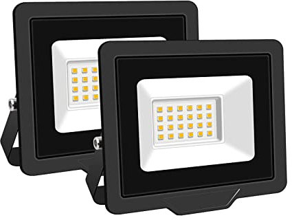 SKYWORLD 20W LED Strahler Außen 2 Stücke, 2000LM LED Fluter Scheiwerfer Flutlicht, 3000K Warmes Weiß Aussenstrahler, IP66 Wasserfest Außenleuchte Flutlicht für Hinterhof Garage Flur Garten