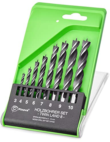 Pinava® Holzbohrer Set 3mm - 10mm [zentriert & scharf] - Bohrer Set Holz für exakte Bohrlöcher, Spiralbohrer Weich- & Hartholz - Bohrerset für Akkuschrauber & Bohrständer, Heimwerken usw.