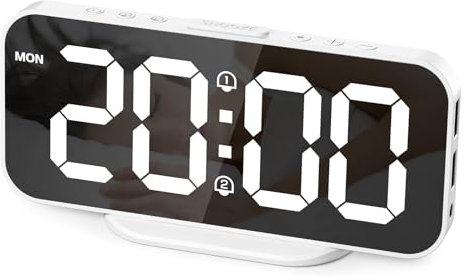 HOMVILLA Réveil Numérique LED avec Double Alarme Réveil Matin avec Fonction Snooze Horloge de Chevet à Miroir Déco Chambre Horloge Digitale Alimenté par USB