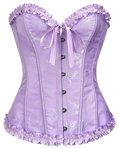 SZIVYSHI Viola Corsetto Donna Top - Overbust Lace Up Waist Cincher Bustier Lingerie - Motivo di Bambù con Fiore di Prugna - Taglia M