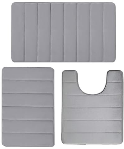 Badezimmerteppich, Weiche Mikrofaser Badezimmermatte Und Wc Vorleger Mit Ausschnitt, Rutschfeste Badematte, Waschbar Badvorleger Set Grau, Rutschfest Badematten Set, Weich Hochflor Badvorleger