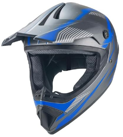 Kinder Crosshelm Shadow of Blue AHP schwarz blau – Motorradhelm für Kinder, ABS-Schale, robuster Kinderhelm für Downhill, Quad und Motocross (XS)