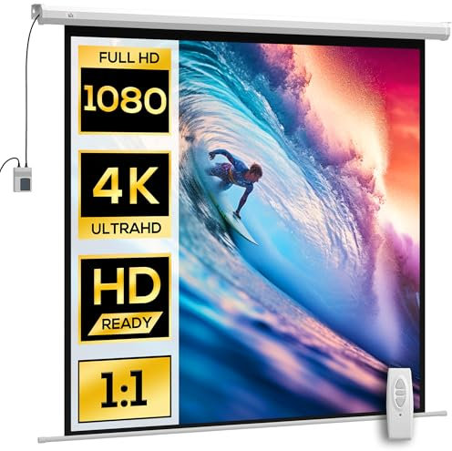 HOMCOM Schermo per Proiettore Motorizzato da 92 Pollici 1:1 con Telecomando, Telo Proiettore Avvolgibile in Plastica e Metallo, 189.5x8x189.5 cm, Bianco