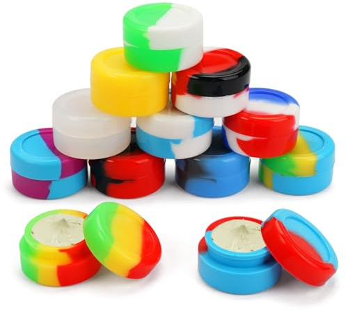 ChAusa 12 Pièces Récipients Ronds en Silicone 5ml Récipient en Silicone,Petit Pot,Antiadhésif Silicone Box Multicolore,Boite Ronde pour Stocker Cire,Huiles Essentielles,Crèmes(Couleur Aléatoire)
