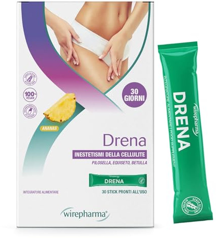 WIREPHARMA – Drenante Anticellulite - 30 Stick da diluire - Contrasta la ritenzione idrica - Drenante Forte e Diuretico Naturale con Pilosella, Equiseto e Betulla - Senza Edulcoranti