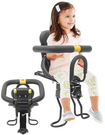 DHQCQL Asiento infantil delantero para bicicleta, asiento delantero con soporte, asientos de bicicleta montados en la parte delantera para niños de 1 a 5 años, compatible con todos los adultos, hasta