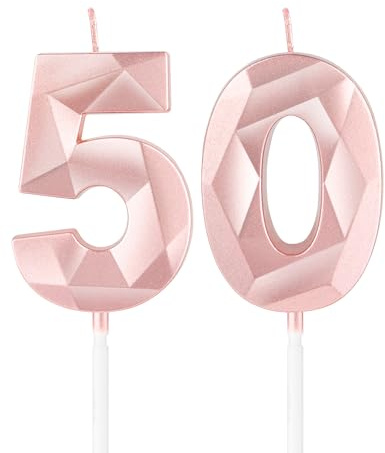 Rose Gold 50th Birthday Candles,3D Number 50 Candle for Cake,Women 50th Birthday Decorations,Rose Gold 50 Candle Cake Topper for Girls Women Her Him Birthday Party Wedding Decorations
