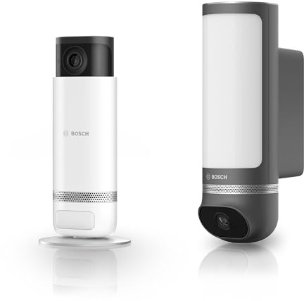 Bosch Smart Home intelligente Überwachungskameras-Set, 1x Außenkamera II anthrazit, 1x Innenkamera II, 1080p Full-HD Auflösung mit integrierter Alarmsirene, kompatibel mit Amazon Alexa